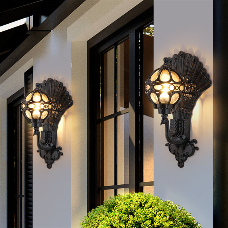 Strålande påfågelinspirerad utomhusvägglampa – Vattentät trädgårds- och uteplatsbelysning