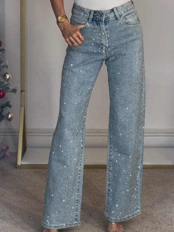 Ruby | Glittriga jeans med hög midja – Glamorösa kvälls- och festkläder