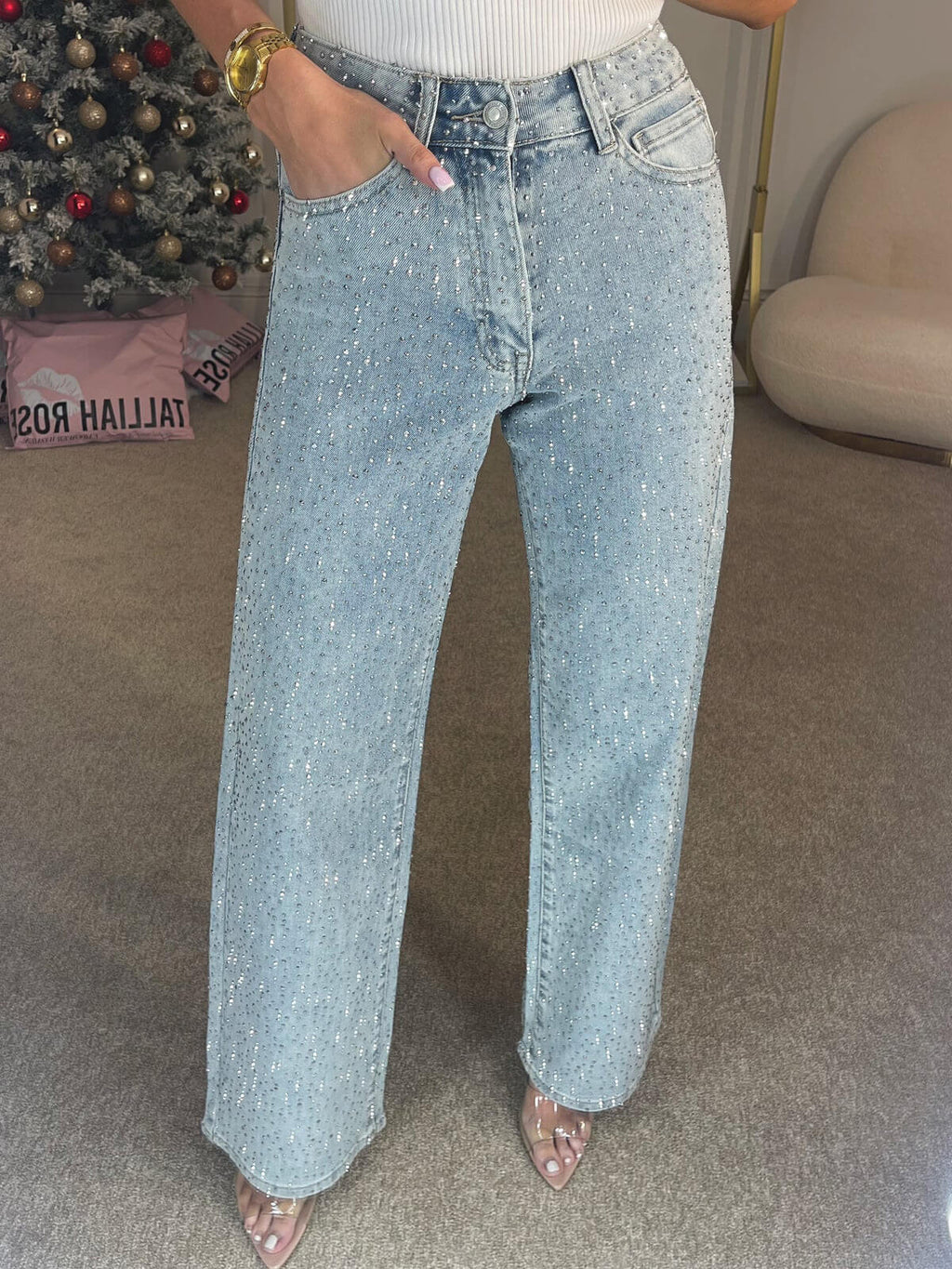 Ruby | Glittriga jeans med hög midja – Glamorösa kvälls- och festkläder