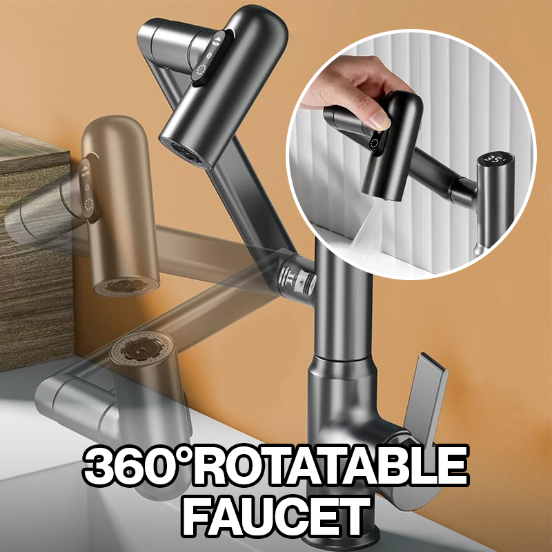 360° Touch Control LED Badrumsblandare – Digital temperaturvisning Tvättställsblandare