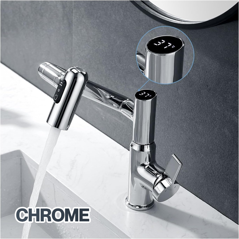 360° Touch Control LED Badrumsblandare – Digital temperaturvisning Tvättställsblandare