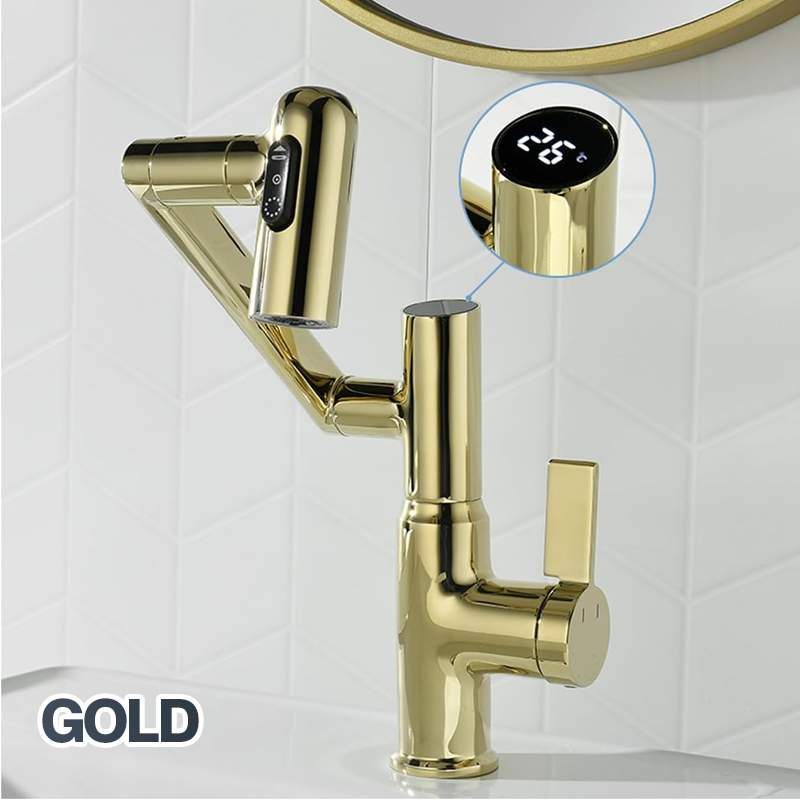 360° Touch Control LED Badrumsblandare – Digital temperaturvisning Tvättställsblandare
