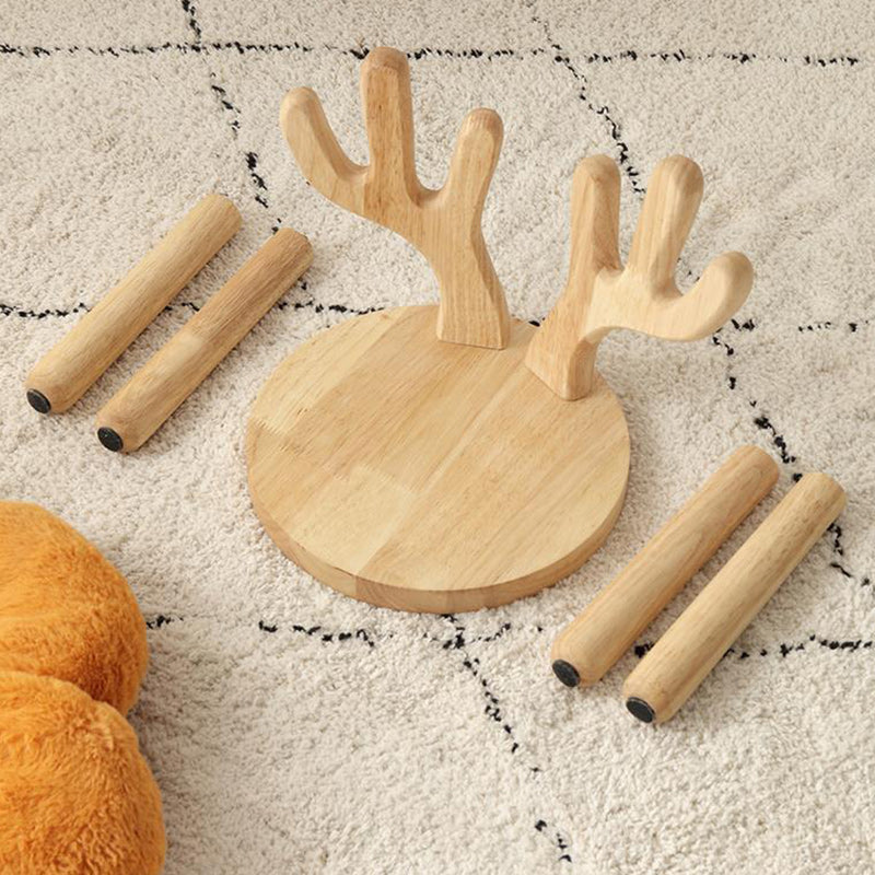 Kreativ barnpall i massivt trä med horn - Rund låg sits med ryggstöd för vardagsrum och entré