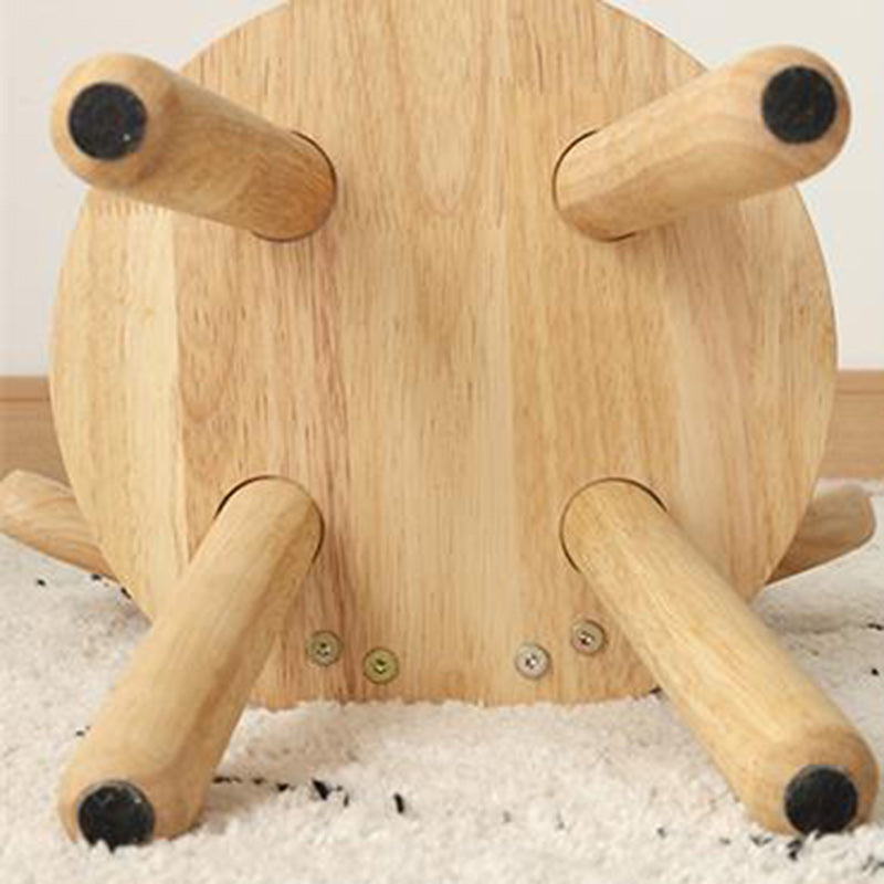 Kreativ barnpall i massivt trä med horn - Rund låg sits med ryggstöd för vardagsrum och entré