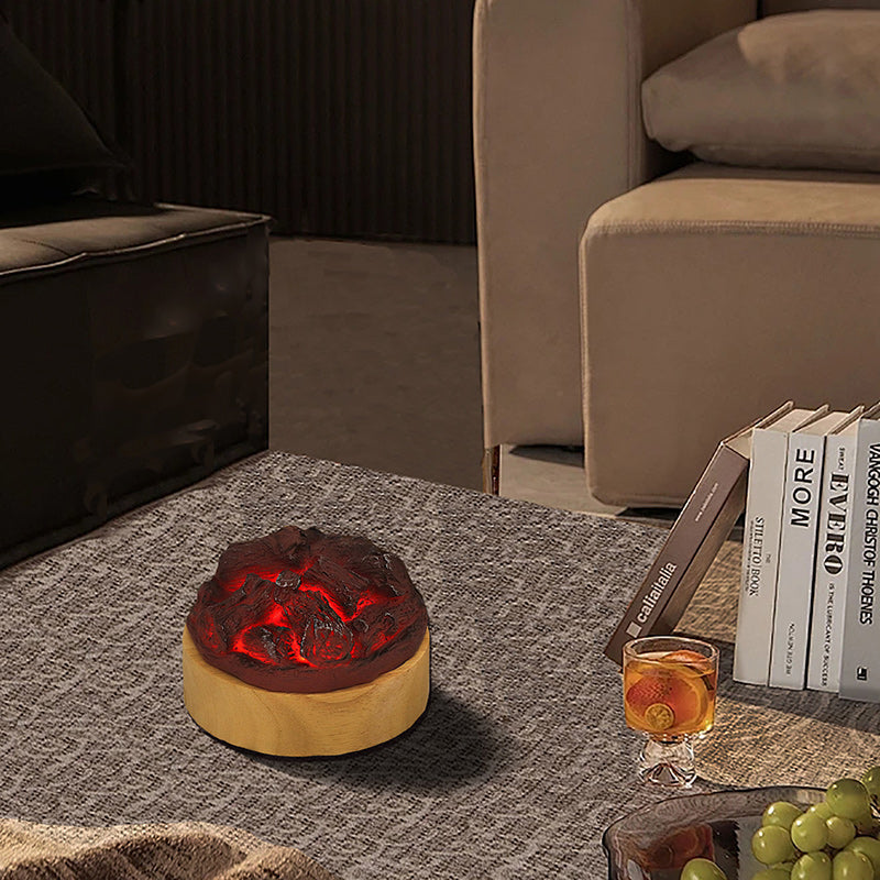 Modern LED-bordslampa – rund trä- och hartsdesign