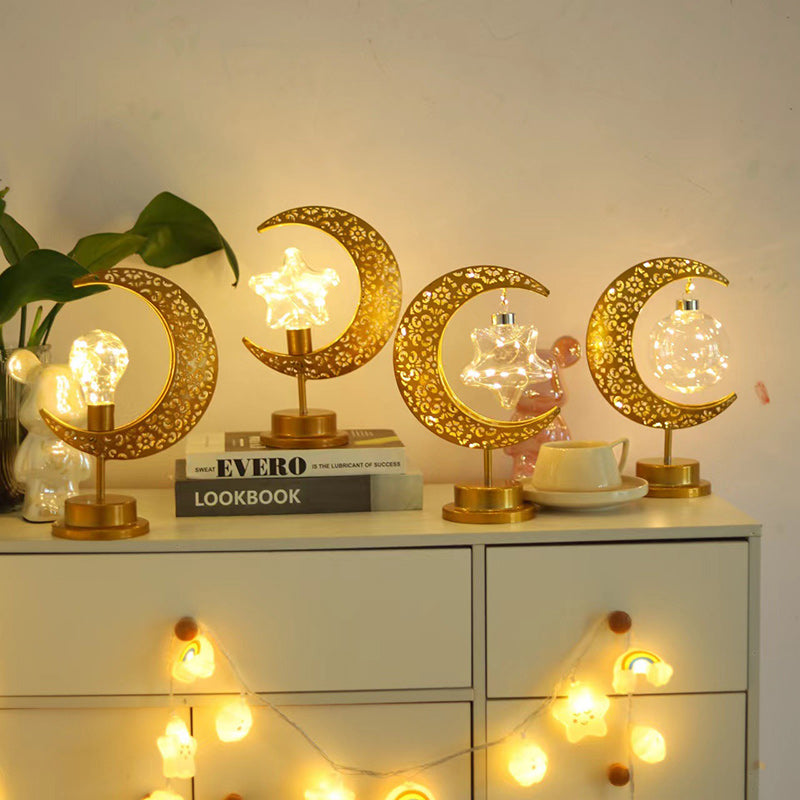 Moon & Star Orb LED-bordslampa – design av glas, järn och rotting