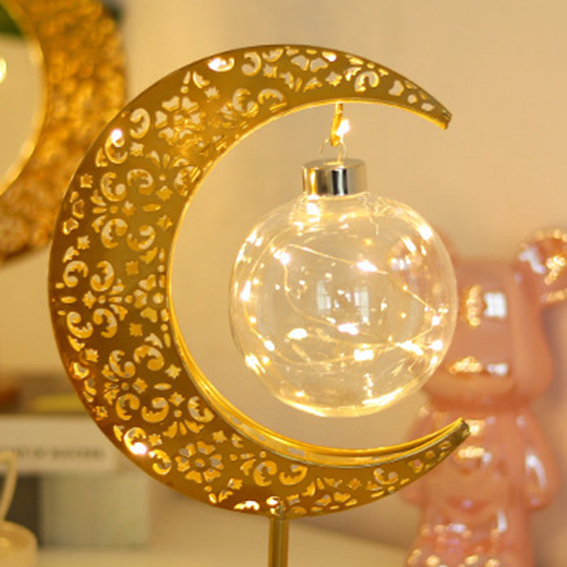 Moon & Star Orb LED-bordslampa – design av glas, järn och rotting