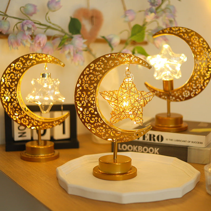 Moon & Star Orb LED-bordslampa – design av glas, järn och rotting