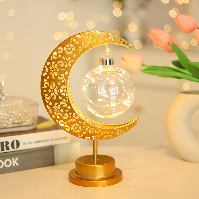 Moon & Star Orb LED-bordslampa – design av glas, järn och rotting