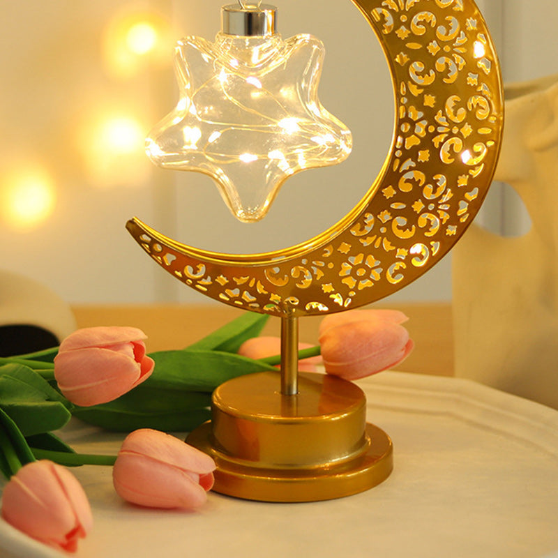 Moon & Star Orb LED-bordslampa – design av glas, järn och rotting