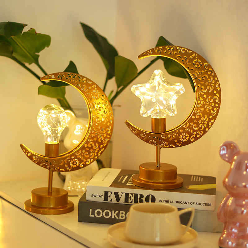 Moon & Star Orb LED-bordslampa – design av glas, järn och rotting