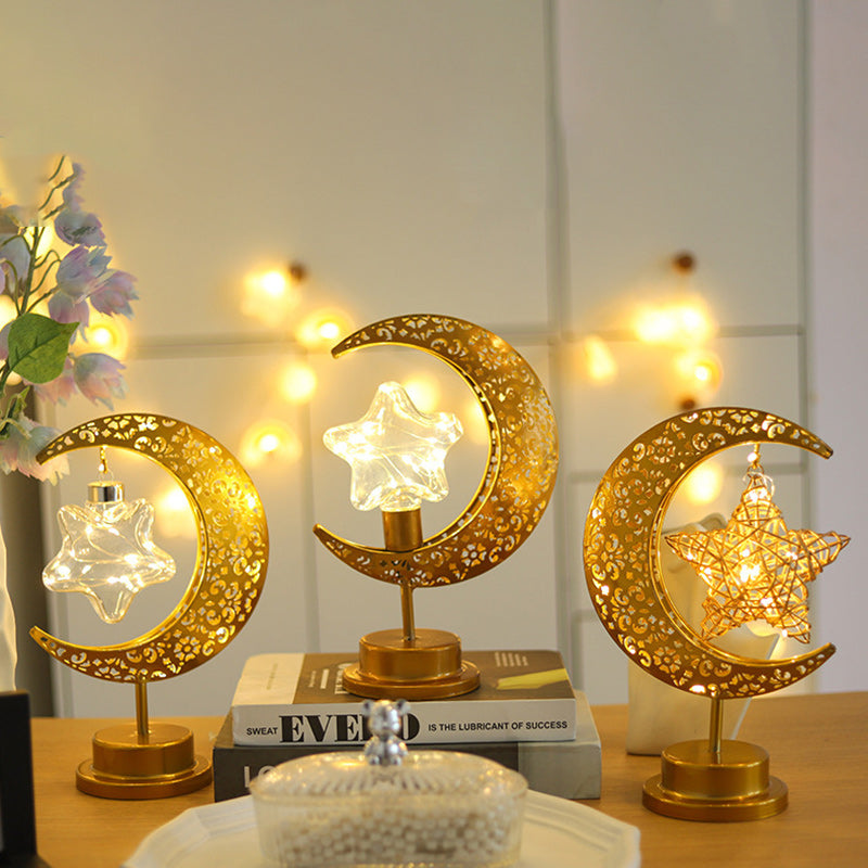 Moon & Star Orb LED-bordslampa – design av glas, järn och rotting