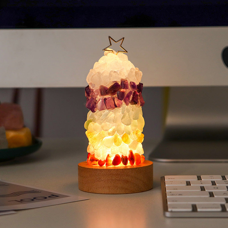 Art Deco Crystal LED-bordslampa – metallfot med flerfärgade ädelstenar