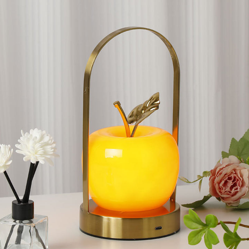 Uppladdningsbar äppelformad LED-bordslampa – bärbar design av glas och järn