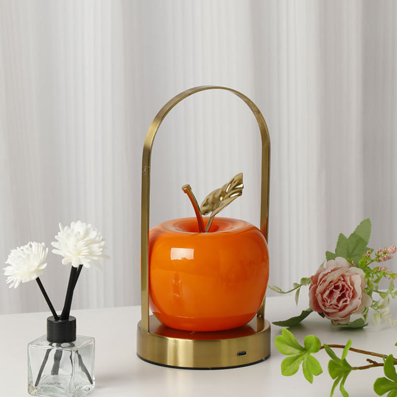 Uppladdningsbar äppelformad LED-bordslampa – bärbar design av glas och järn