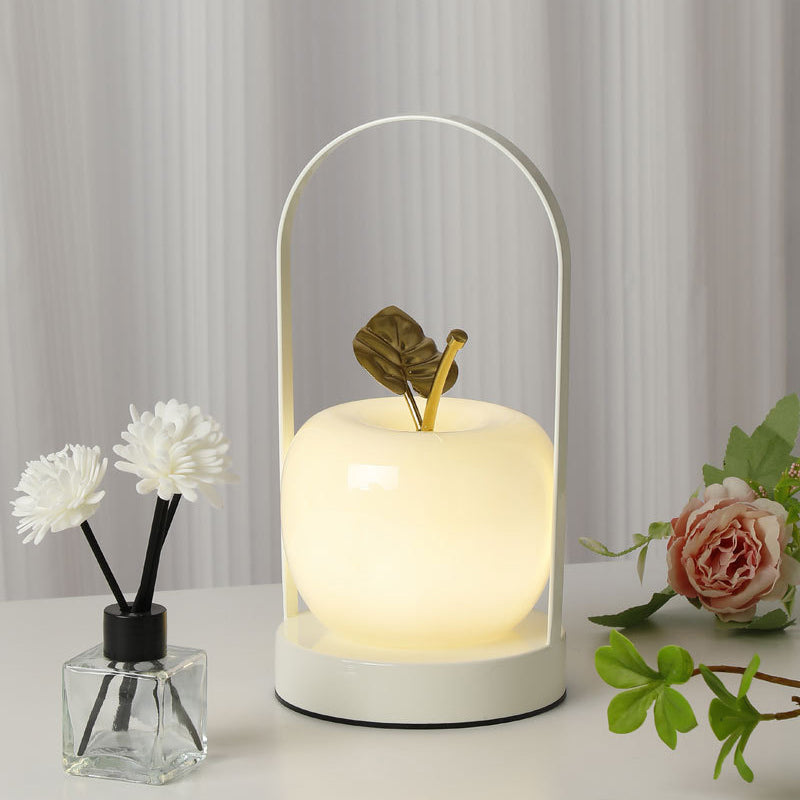 Uppladdningsbar äppelformad LED-bordslampa – bärbar design av glas och järn