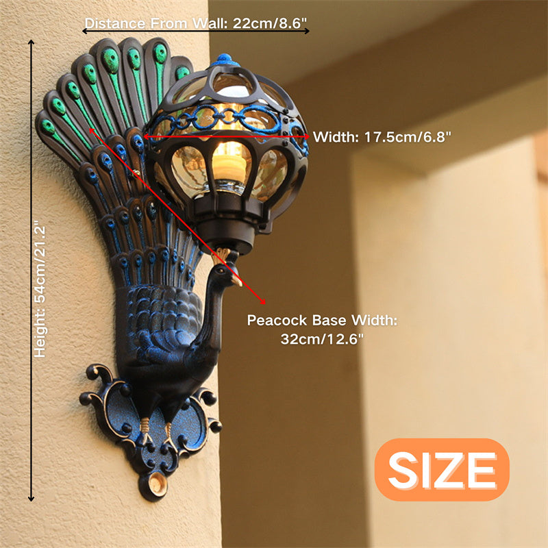 Strålande påfågelinspirerad utomhusvägglampa – Vattentät trädgårds- och uteplatsbelysning