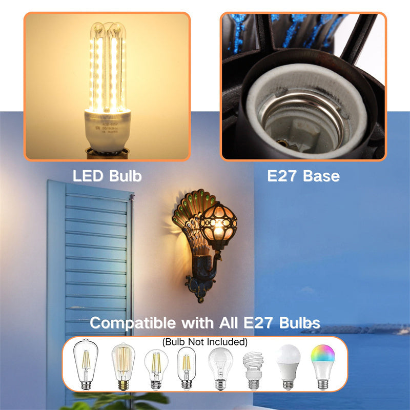 Strålande påfågelinspirerad utomhusvägglampa – Vattentät trädgårds- och uteplatsbelysning