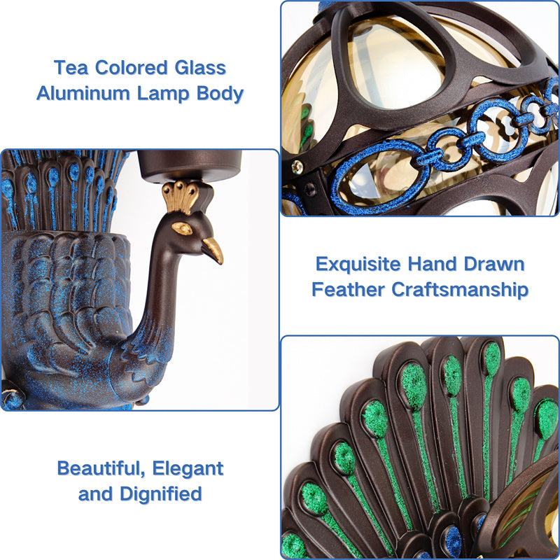 Strålande påfågelinspirerad utomhusvägglampa – Vattentät trädgårds- och uteplatsbelysning