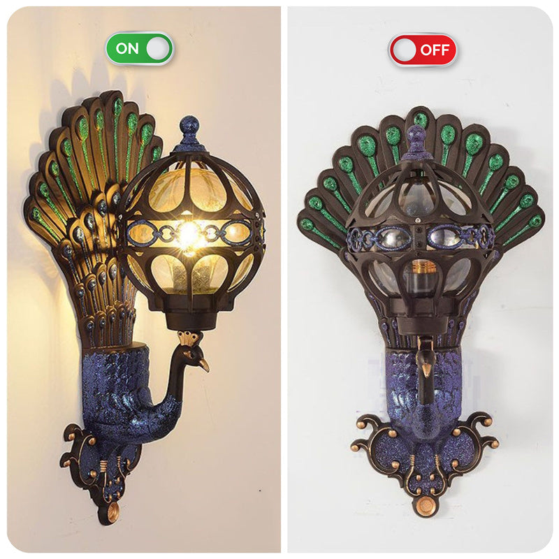 Strålande påfågelinspirerad utomhusvägglampa – Vattentät trädgårds- och uteplatsbelysning