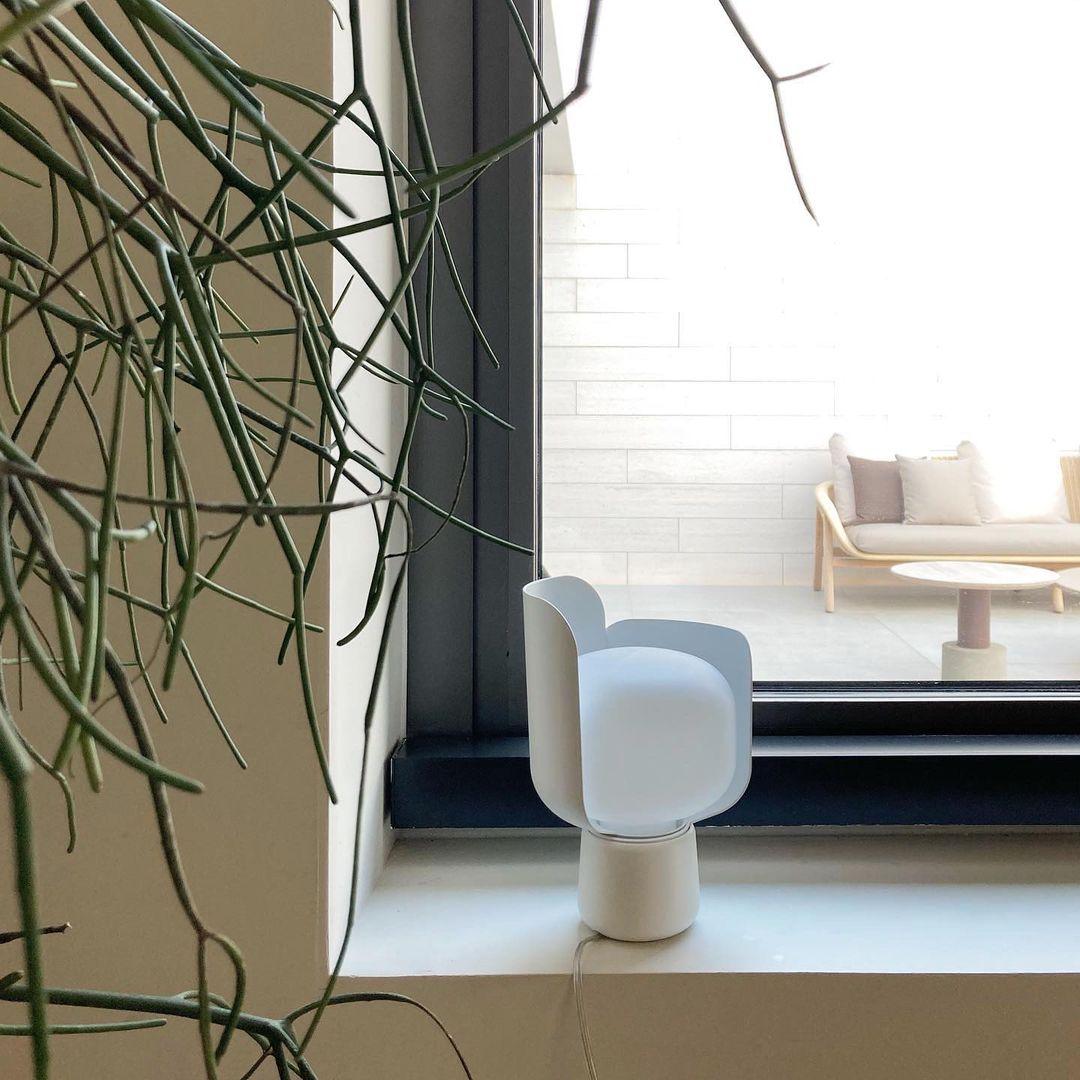 Lysande kronbladsinspirerad lampa – Handgjord bordslampa i glas för elegant inredning