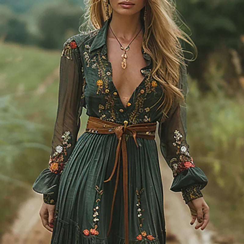 Boho sommarklänning med blommigt tryck för kvinnor