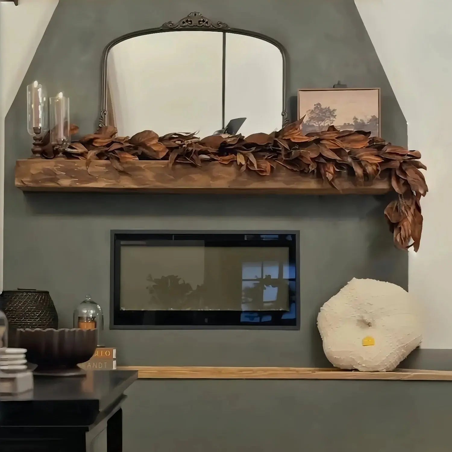 Rustik magnoliabladgirlang – Realistiskt brunt bladverk för höstdekor inomhus och utomhus