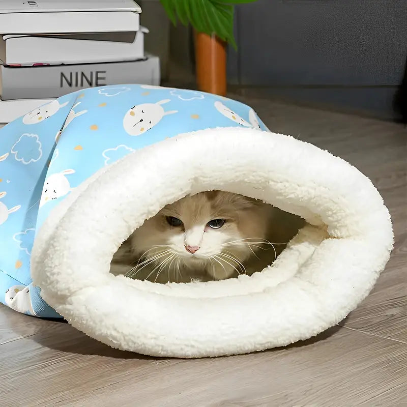Mysig kattungesovsäck – plyschig sovsäck för katter och små husdjur