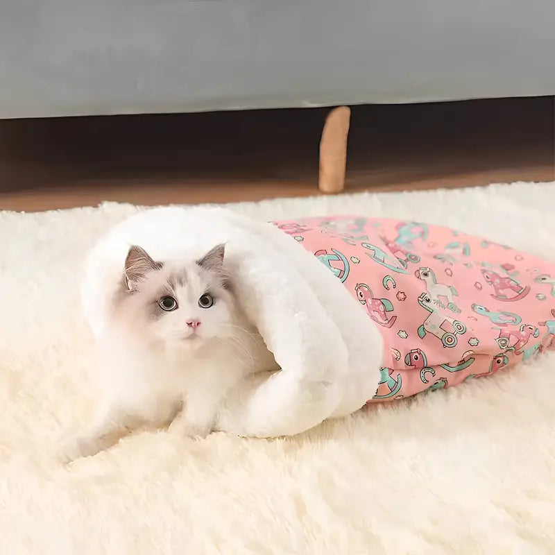 Mysig kattungesovsäck – plyschig sovsäck för katter och små husdjur