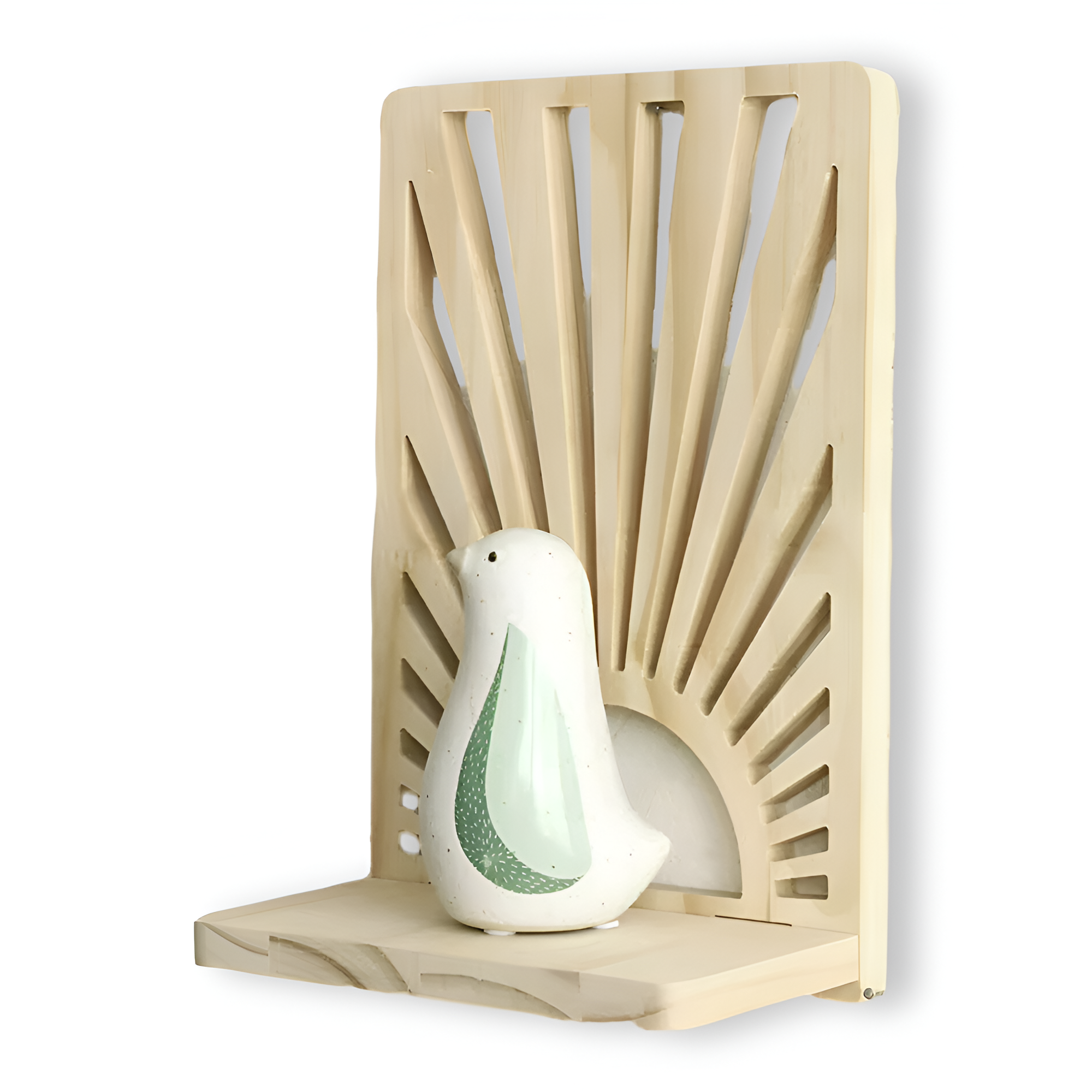 Sunburst trävägghylla – Dekorativ växtdisplay och heminredning