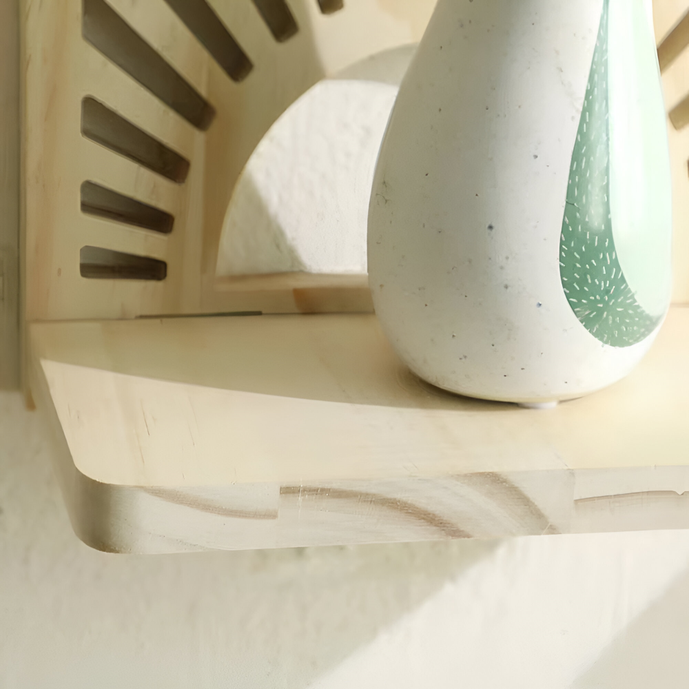 Sunburst trävägghylla – Dekorativ växtdisplay och heminredning