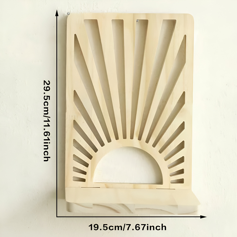 Sunburst trävägghylla – Dekorativ växtdisplay och heminredning