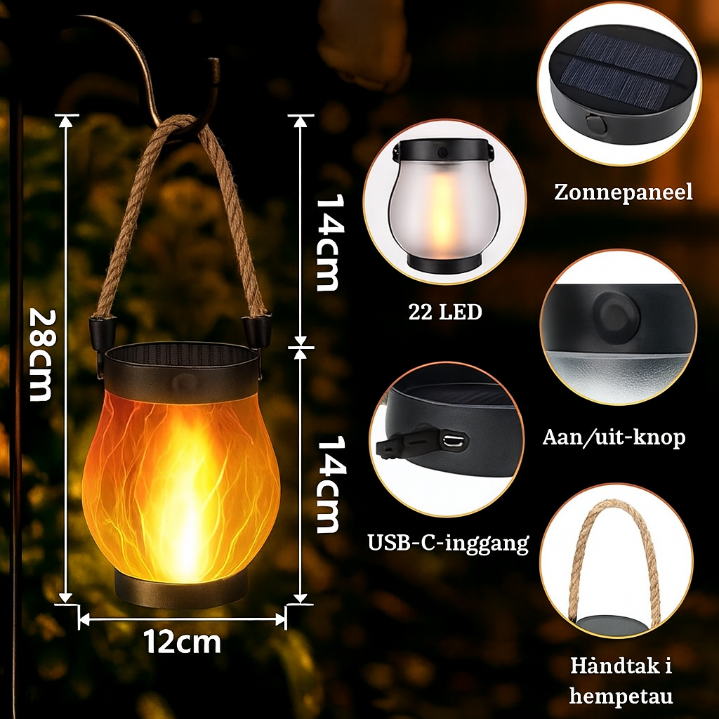 Solcellslykta för utomhusbruk – Varm, flimmerande låga för mysig atmosfär