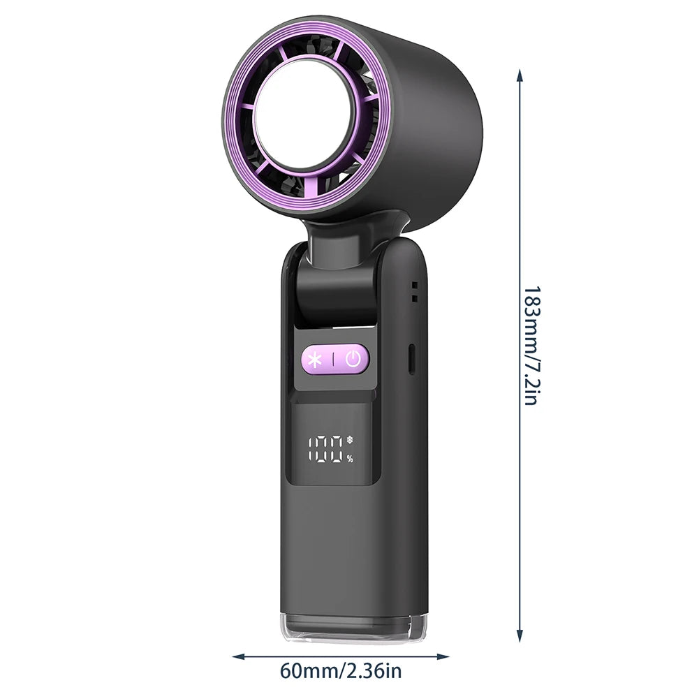 Hopfällbar Turbo Mini-fläkt – 100-bladsström, LED-display och USB-uppladdningsbart 4000 mAh-batteri