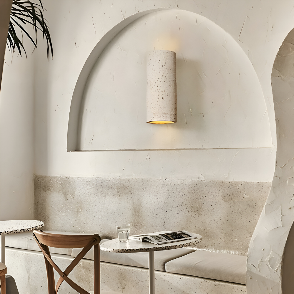 Wabi Sabi Cylinderformad LED-vägglampa – Steninspirerad minimalistisk spotlight