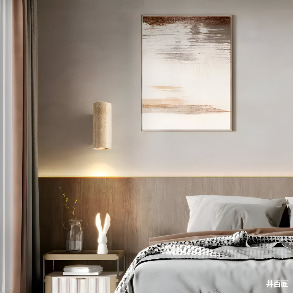 Wabi Sabi Cylinderformad LED-vägglampa – Steninspirerad minimalistisk spotlight