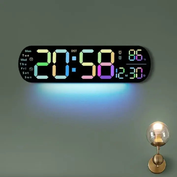 TimeGlow – Stor LED digital väggklocka med fjärrkontroll