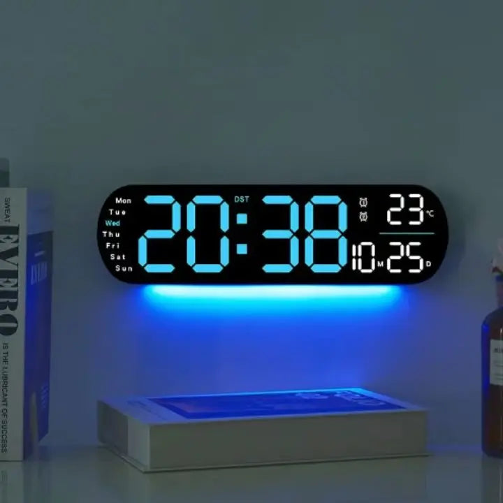 TimeGlow – Stor LED digital väggklocka med fjärrkontroll