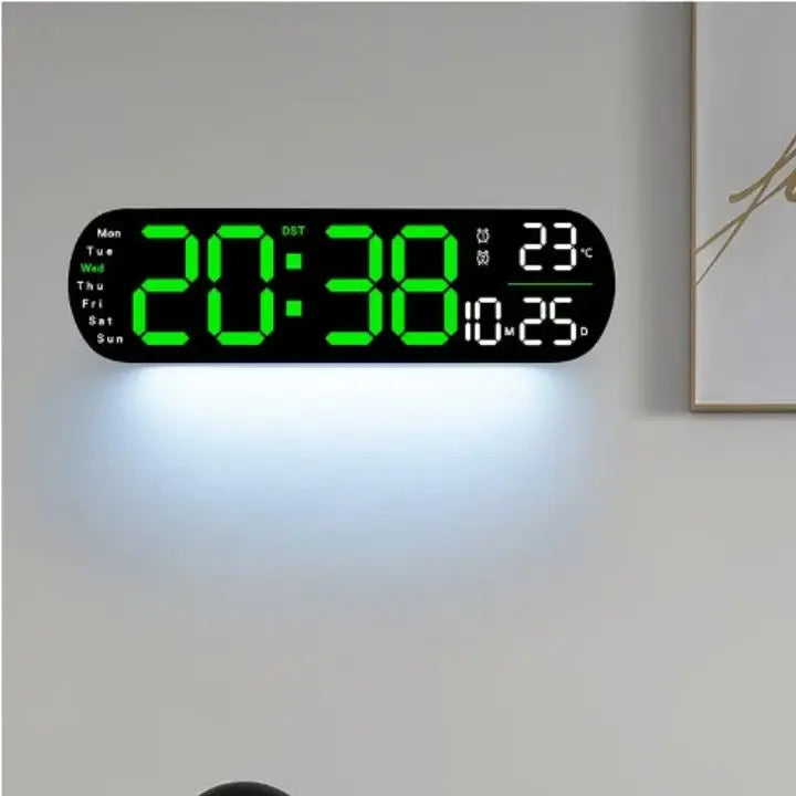 TimeGlow – Stor LED digital väggklocka med fjärrkontroll