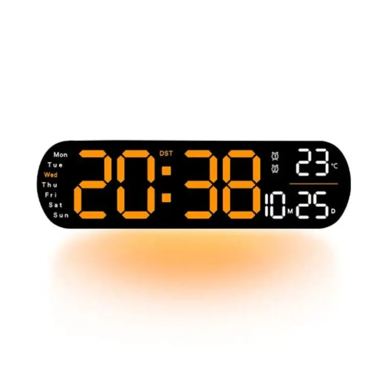 TimeGlow – Stor LED digital väggklocka med fjärrkontroll