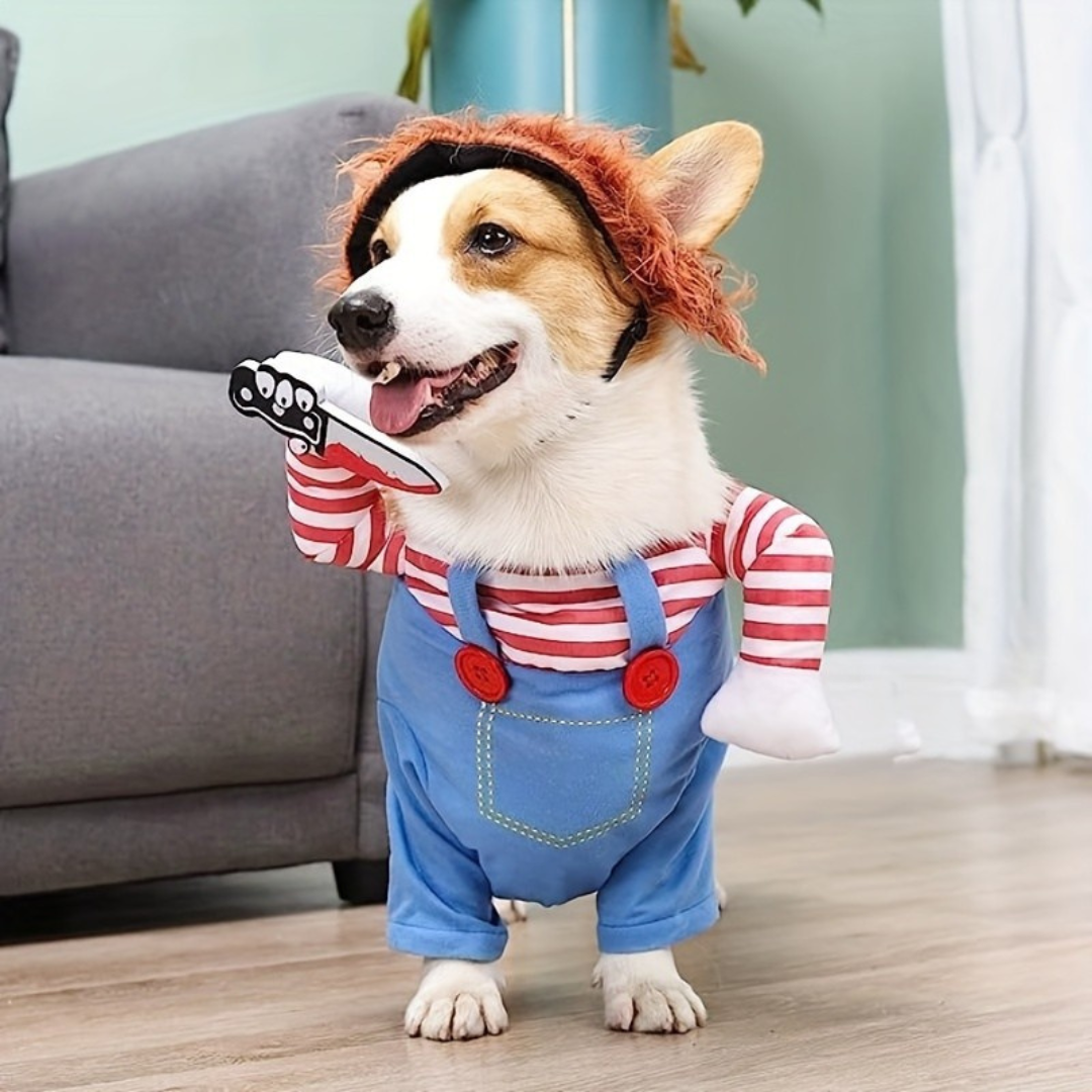 Kuslig dockhundkostym – Plyschig rolig Halloween-outfit för husdjur