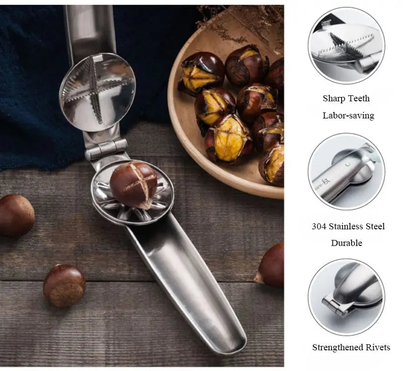 NutMaster - Premium kastanjeöppnare – Enkel skalskärare i rostfritt stål