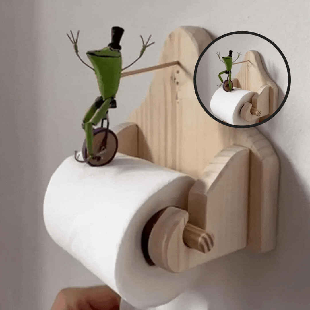 Toalettpappershållare med Frog Rider-motiv – Unik badrumsinredning med en rolig twist
