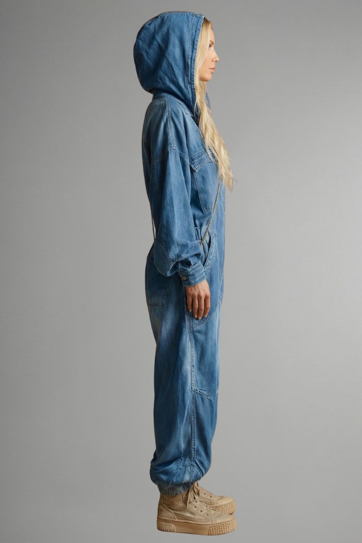 Valesse | Långärmad jumpsuit med fickor - Dragsko i midjan och avsmalnande ben
