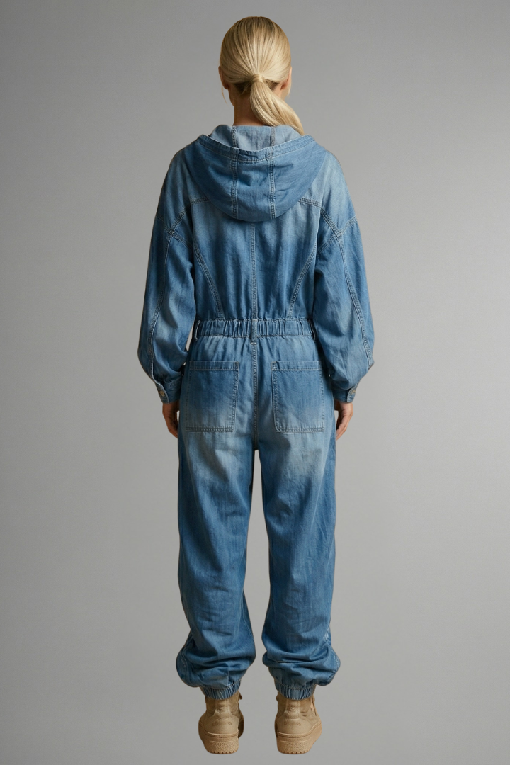 Valesse | Långärmad jumpsuit med fickor - Dragsko i midjan och avsmalnande ben