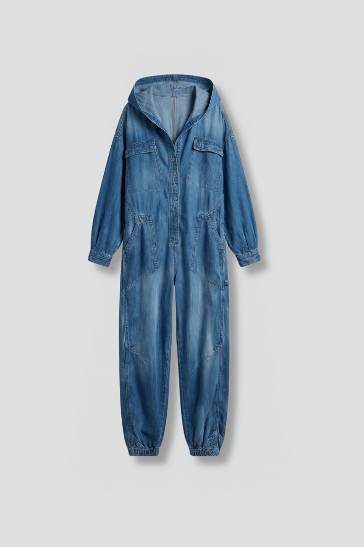 Valesse | Långärmad jumpsuit med fickor - Dragsko i midjan och avsmalnande ben