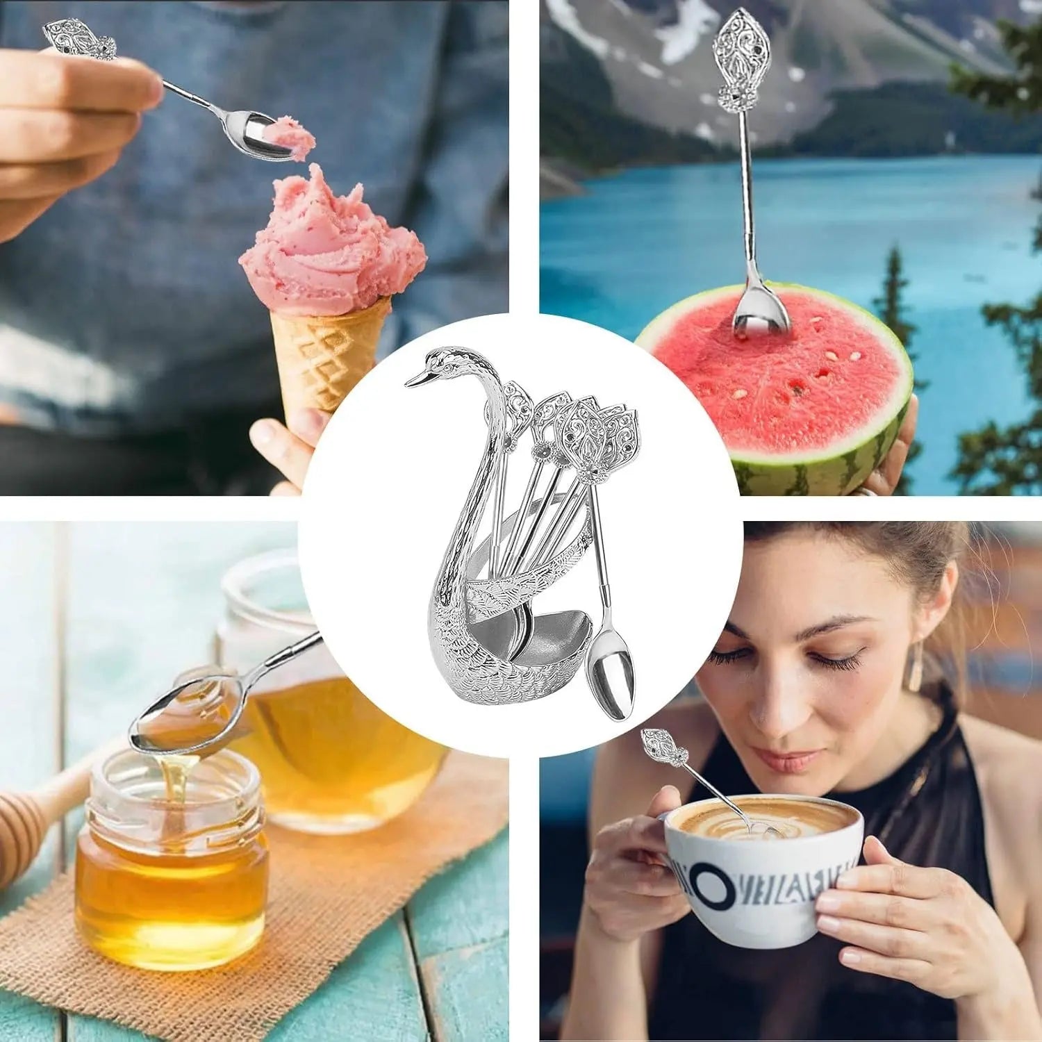 Svaninspirerat kaffeskedsset med stativ – Snyggt porslin för dagligt bruk