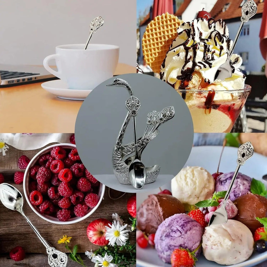 Svaninspirerat kaffeskedsset med stativ – Snyggt porslin för dagligt bruk