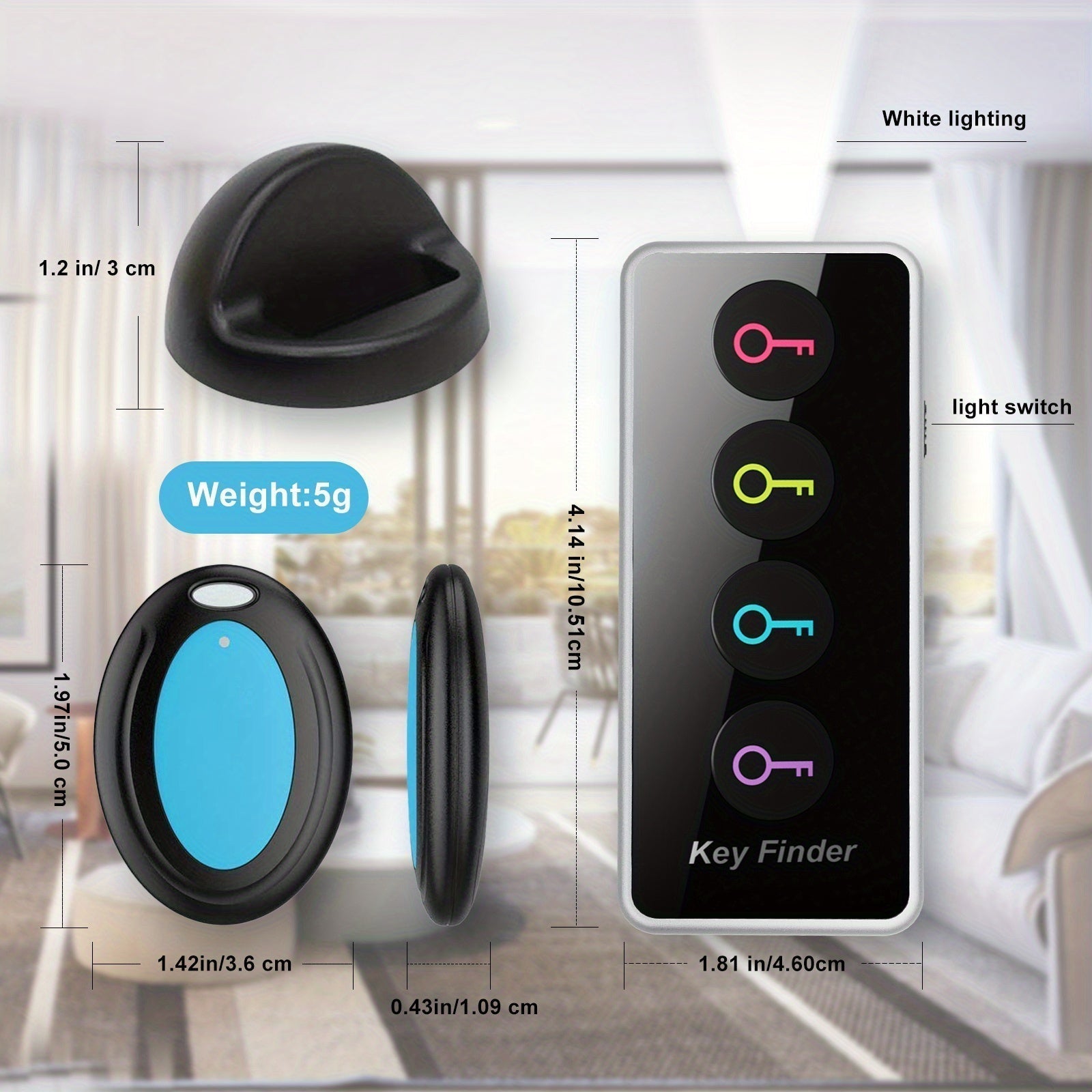 4-i-1 Smart Key Finder – LED-ficklampa med färgkodad RF-spårare