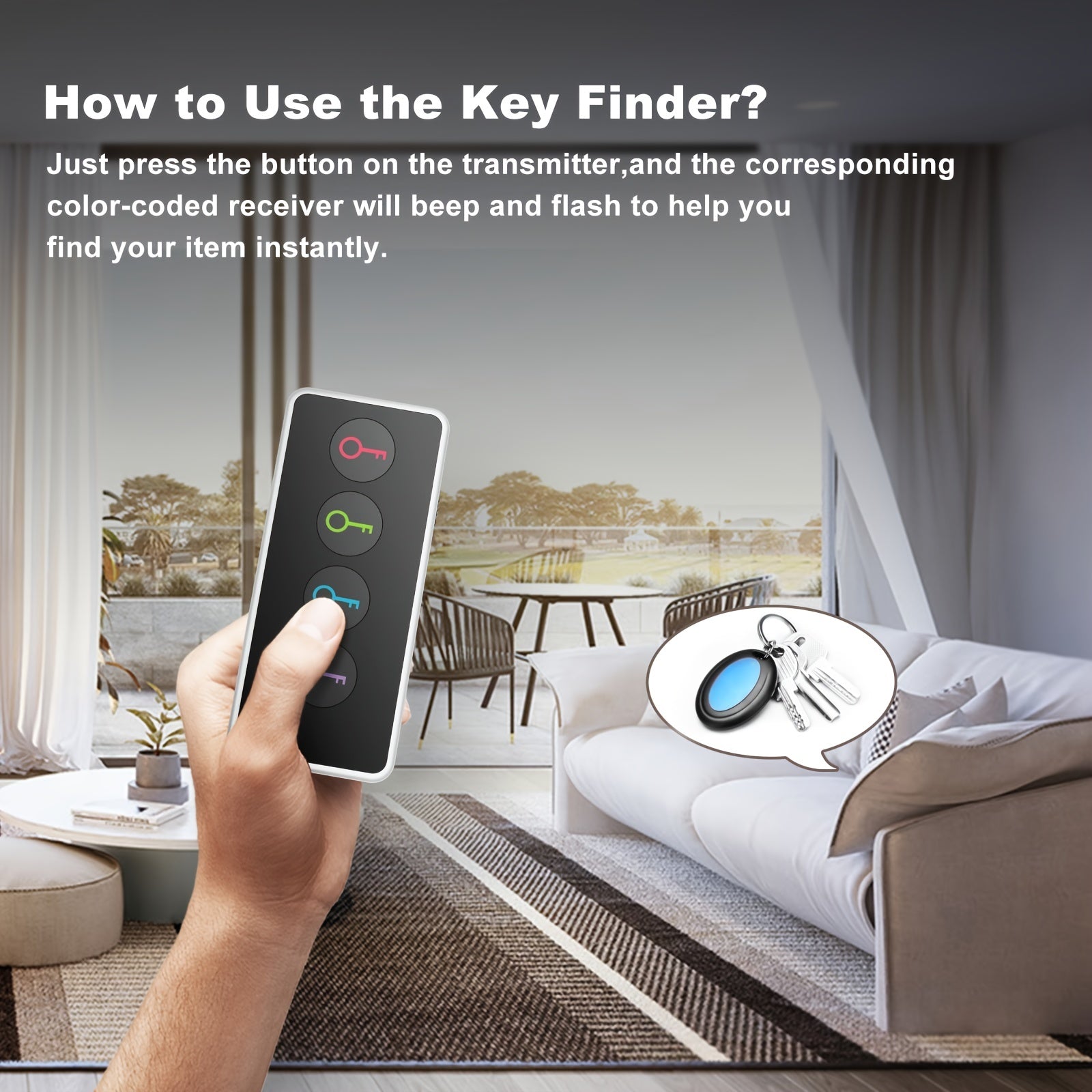 4-i-1 Smart Key Finder – LED-ficklampa med färgkodad RF-spårare